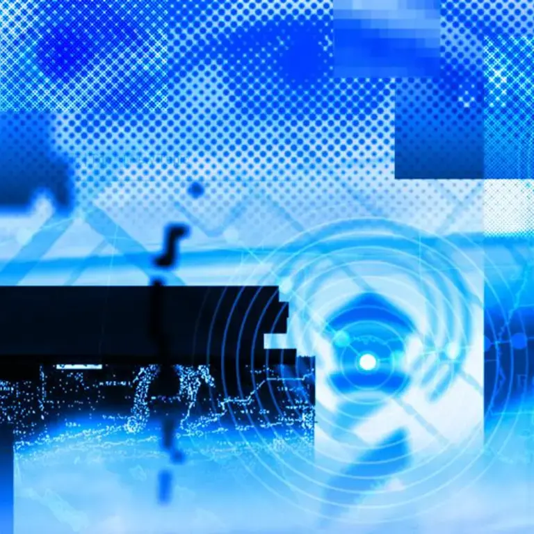 a blue, black, and white illustration of a computer signal